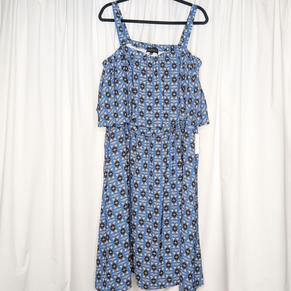 Eloquii Elements Blue Patterned Women's Midi Dress